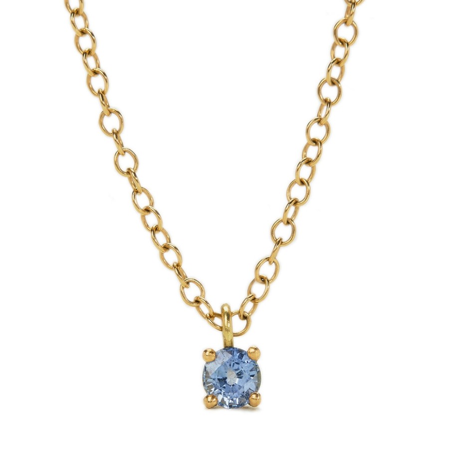 Necklaces Tomfoolery London | Summer Blue Sapphire & 18Ct Gold Pendant 5Mm