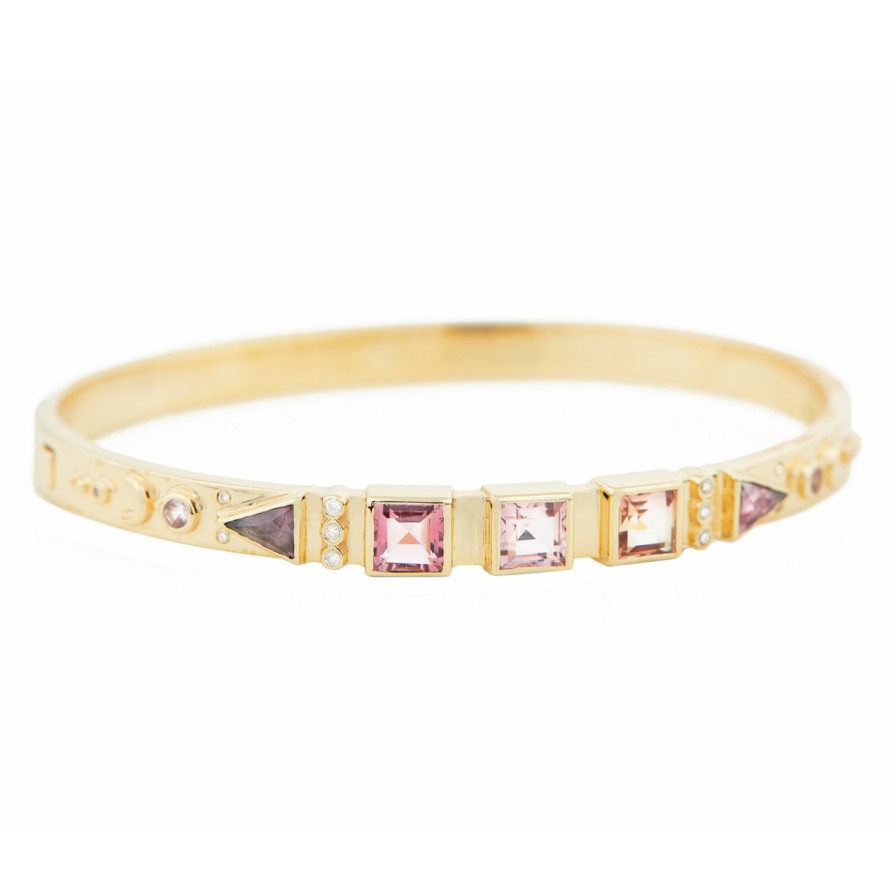 Bracelets Tomfoolery London | One Of A Kind Pink Tourmaline & 14Ct Yellow Gold Bangle