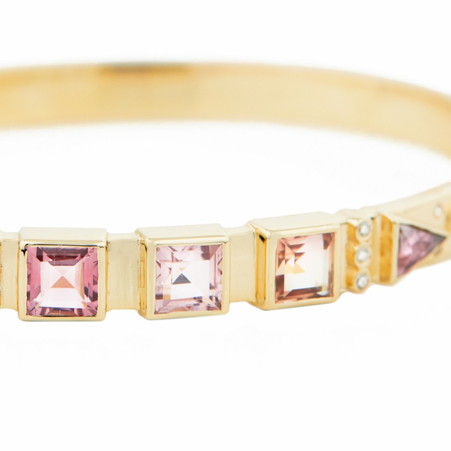 Bracelets Tomfoolery London | One Of A Kind Pink Tourmaline & 14Ct Yellow Gold Bangle