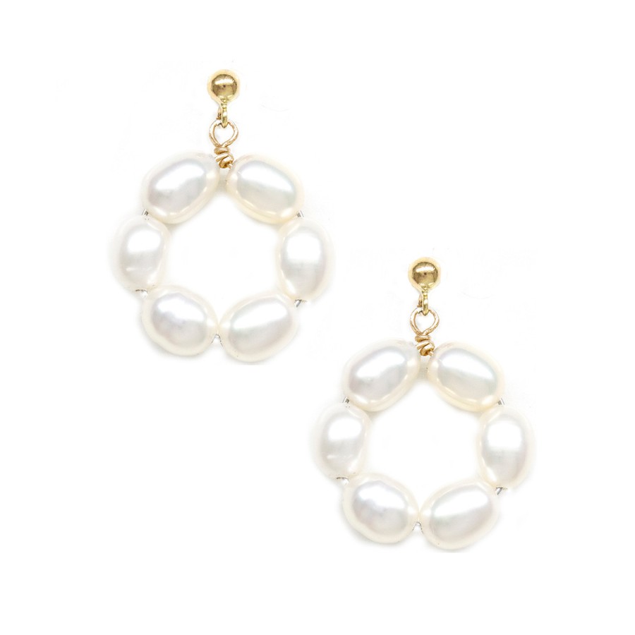 Earrings Tomfoolery London | Oval Pearl Small Circle Earrings In 14Ct Yellow Gold