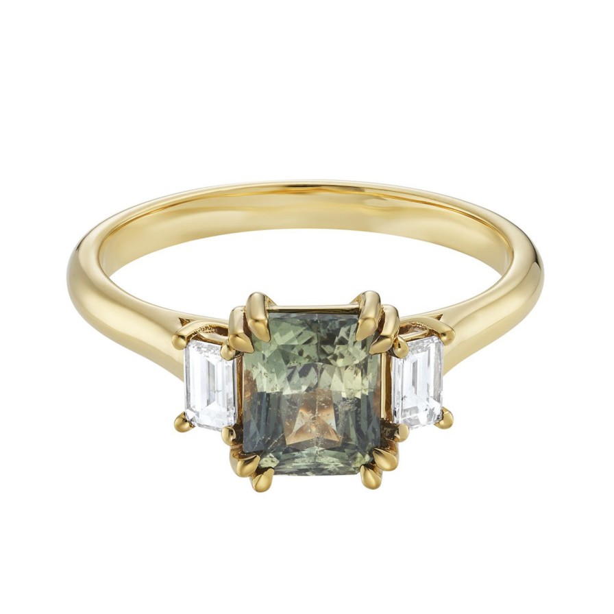 Rings Tomfoolery London | Lyon Green Sapphire & Diamond Three Stone Ring