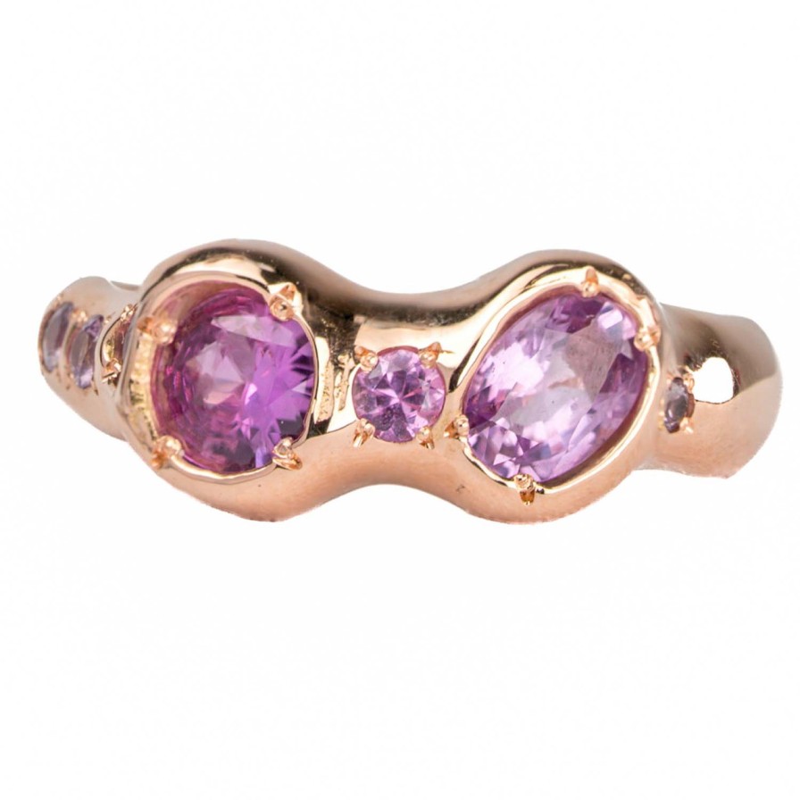 Rings Tomfoolery London | Tf Exclusive 14Ct Rose Gold & Pink Sapphire Princess Band