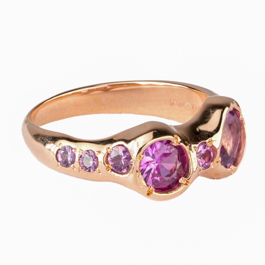 Rings Tomfoolery London | Tf Exclusive 14Ct Rose Gold & Pink Sapphire Princess Band