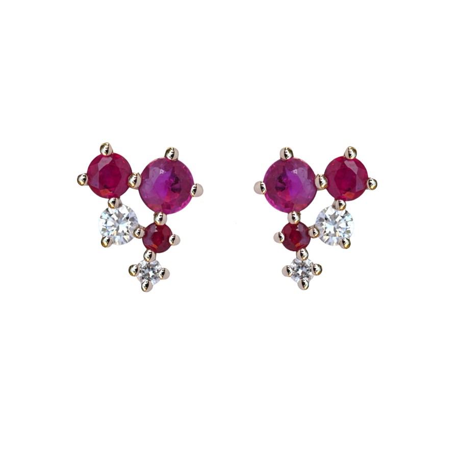 Earrings Tomfoolery London | Scatter Cascading Ruby Studs