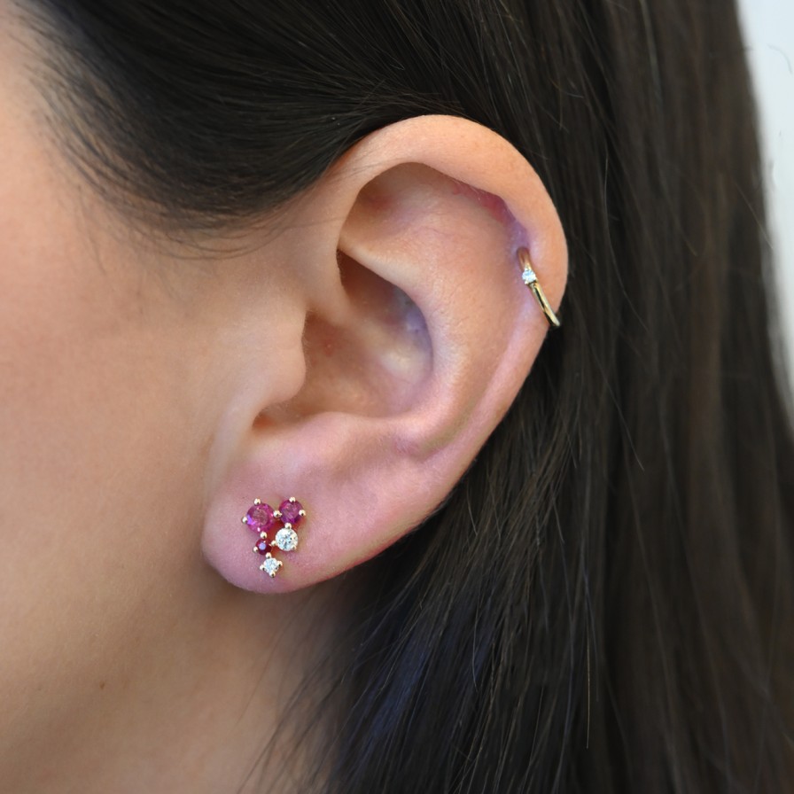 Earrings Tomfoolery London | Scatter Cascading Ruby Studs