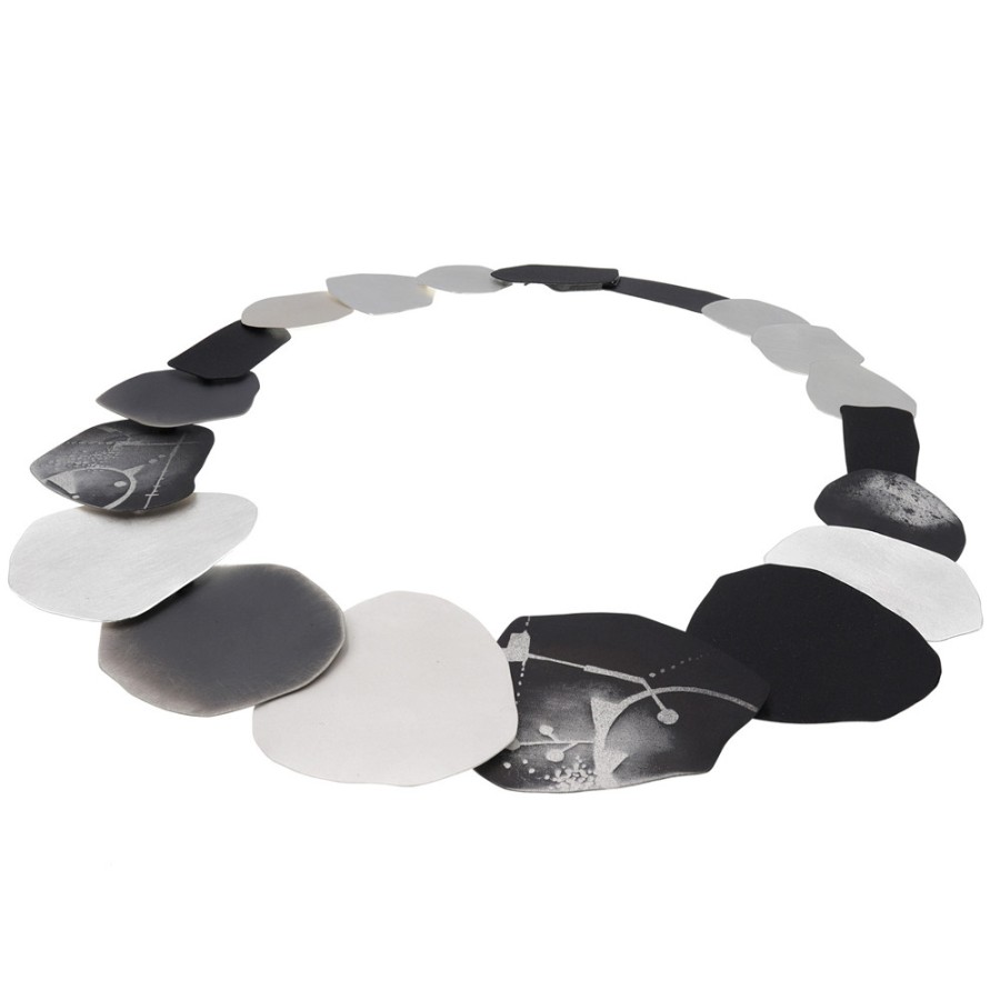 Necklaces Tomfoolery London | Silver And Oxidised Silver Patterned Statement Necklace