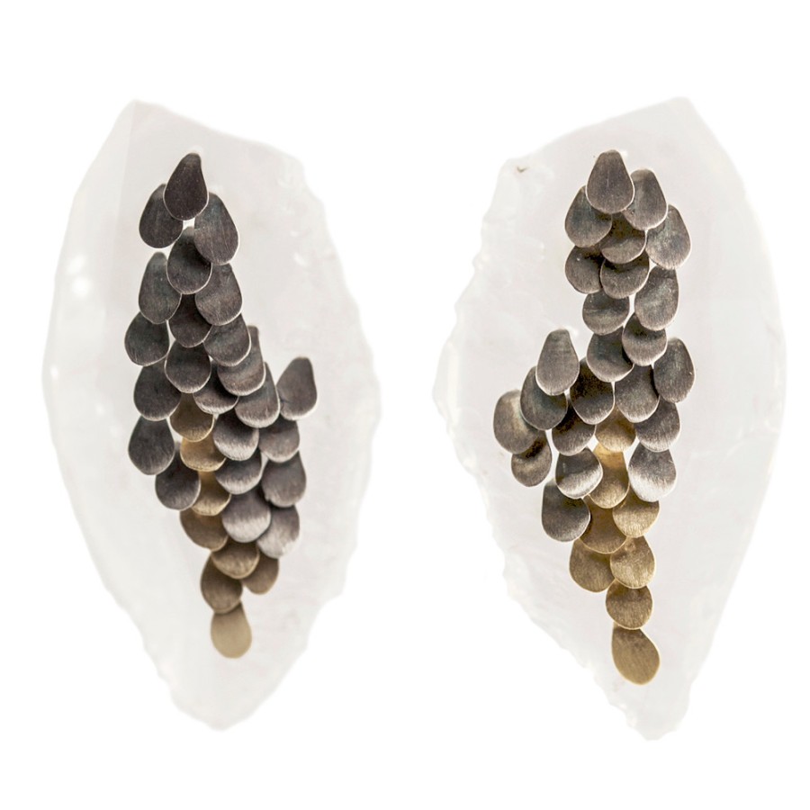 Earrings Tomfoolery London | Medium Murmur Studs In Oxidised Silver And Yellow Gold