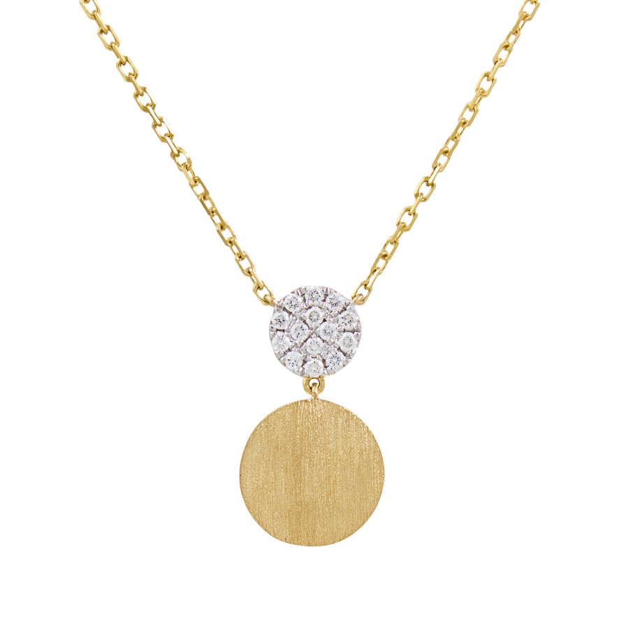 Necklaces Tomfoolery London | 18Ct Yellow Gold & Diamond Circle Drop Pendant Necklace