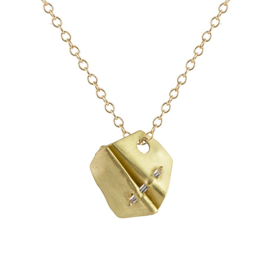 Necklaces Tomfoolery London | Diamond Baguette 14 Carat Yellow Gold Pendant Necklace