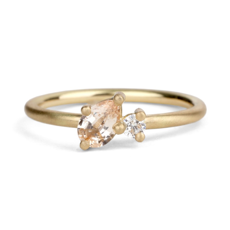 Rings Tomfoolery London | Pear Cut Peach Sapphire & Diamond Duo Ring