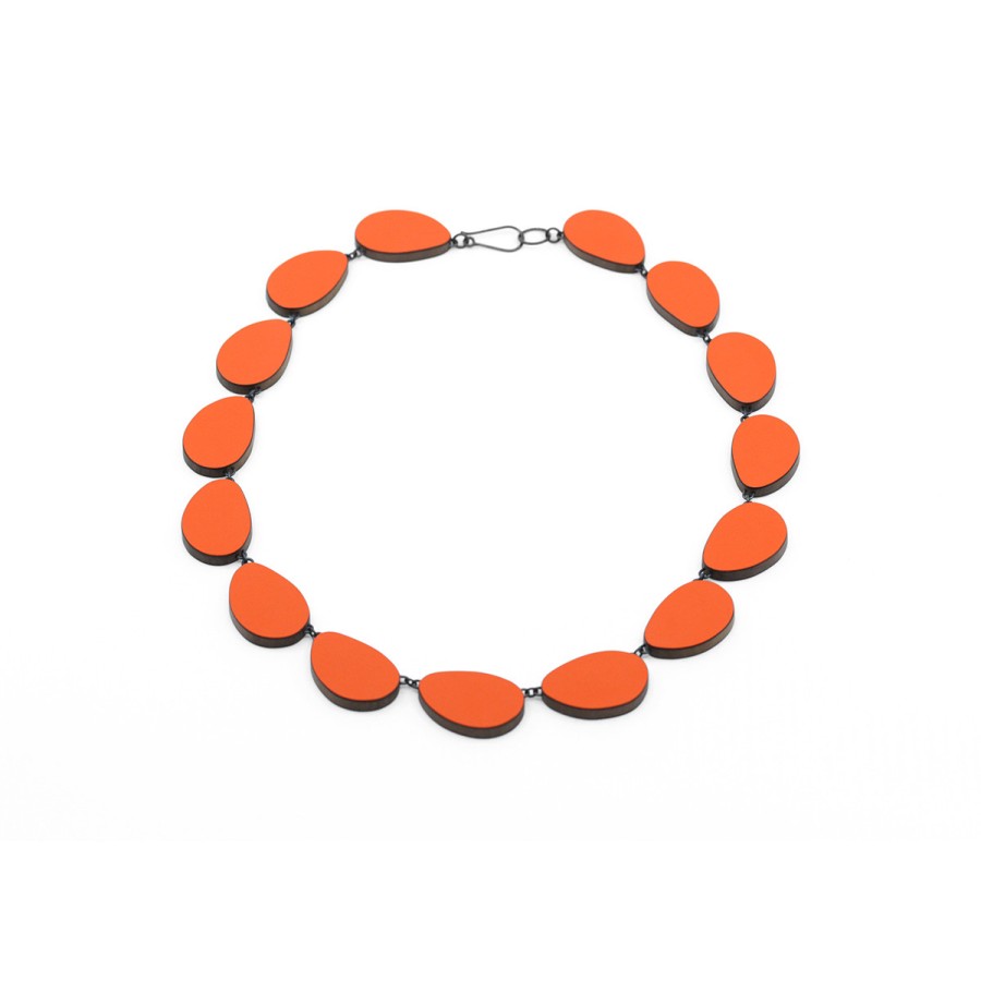 Necklaces Tomfoolery London | Reversible Orange And Light Green Curve Necklace