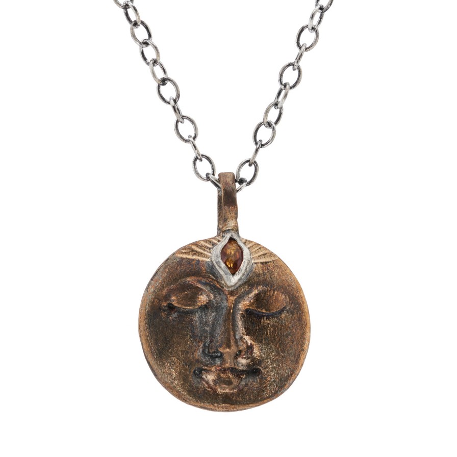 Necklaces Tomfoolery London | All That Ever Was Orange Sapphire Moon Face Pendant