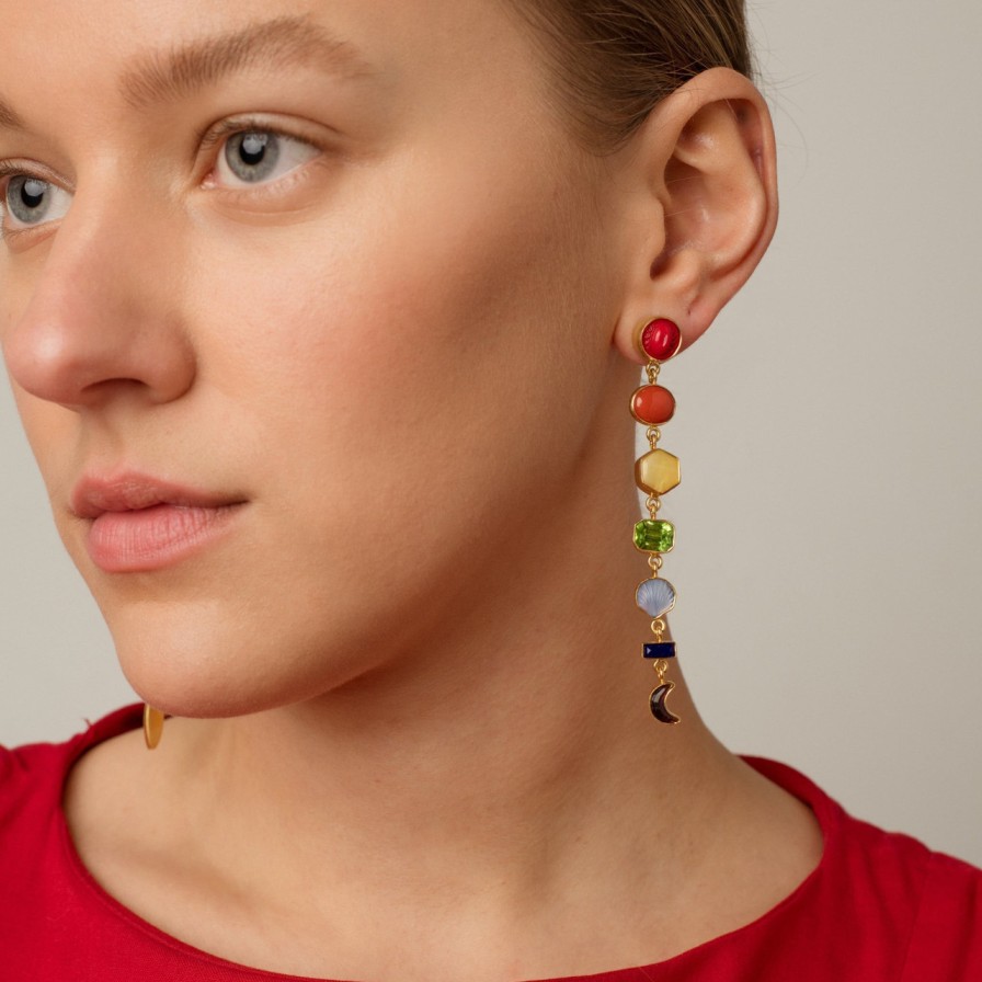 Earrings Tomfoolery London | Rainbow Gemstone Drop Earrings