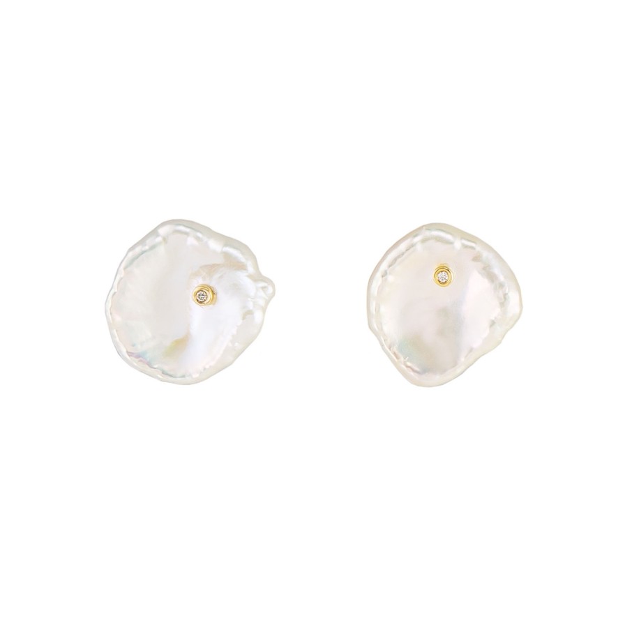 Earrings Tomfoolery London | Diamond Set Keshi Pearl Studs