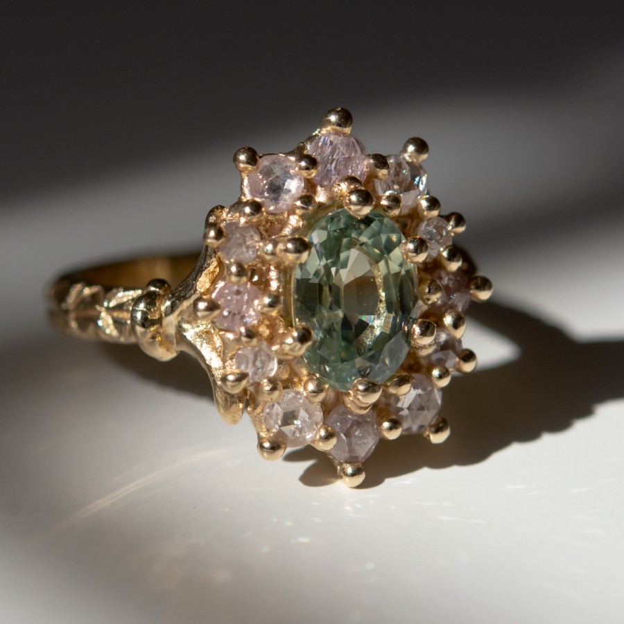 Rings Tomfoolery London | Aster Pale Sapphire Halo Ring