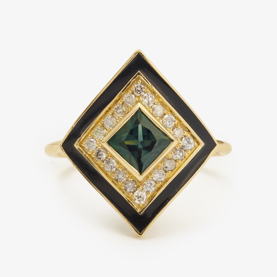 Rings Tomfoolery London | Art Deco Forest Green Sapphire Ring