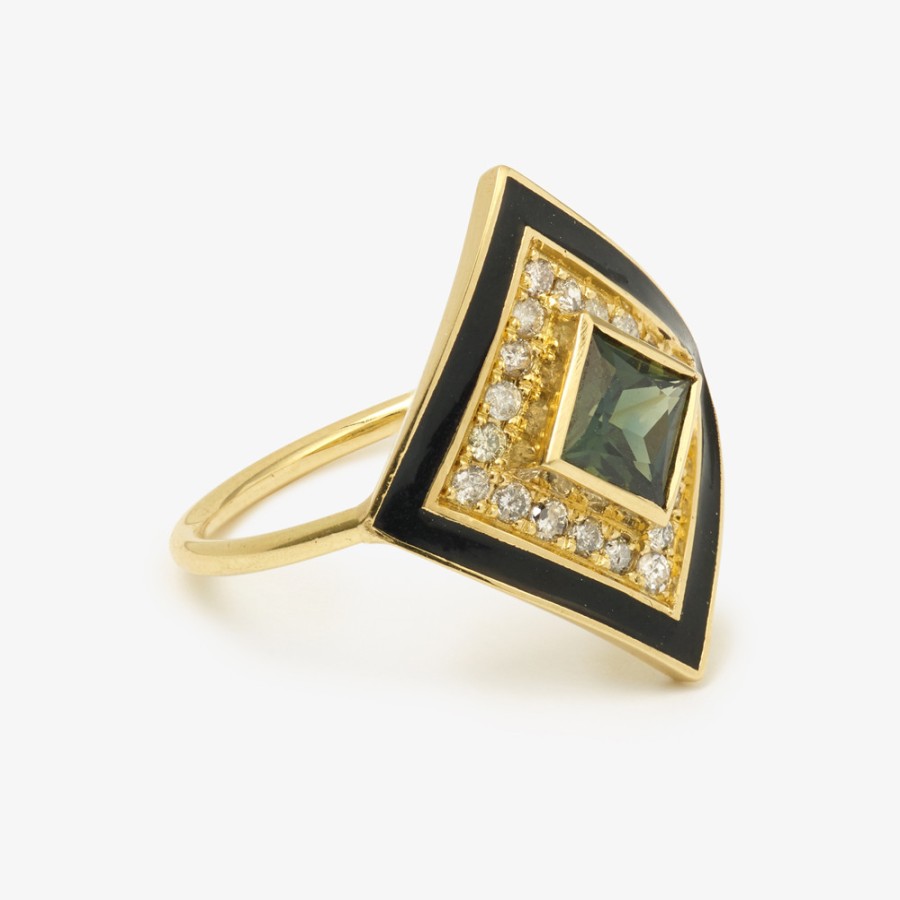 Rings Tomfoolery London | Art Deco Forest Green Sapphire Ring