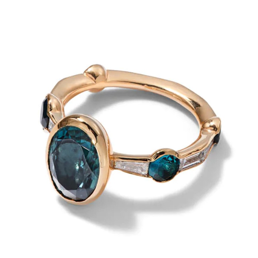 Rings Tomfoolery London | Blue Tourmaline Oval Solitaire Morse Code Ring In 20Ct Rose Gold