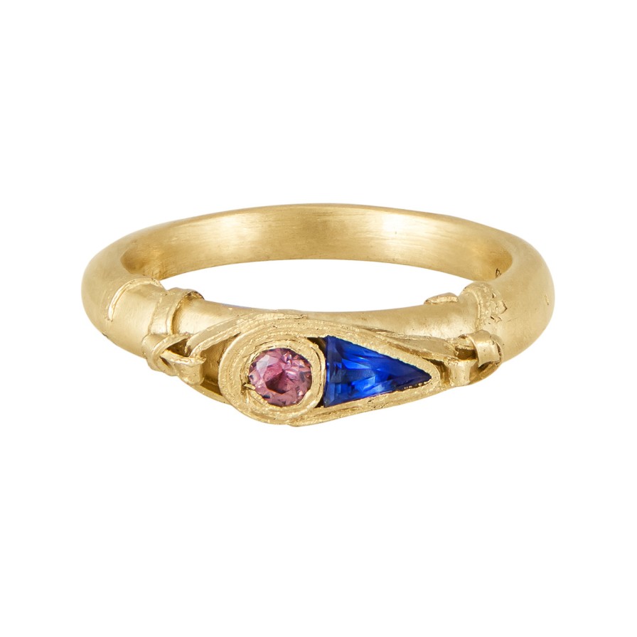 Rings Tomfoolery London | One Of A Kind 'Jointly' 14Ct Yellow Gold Wrapped Sapphire Ring