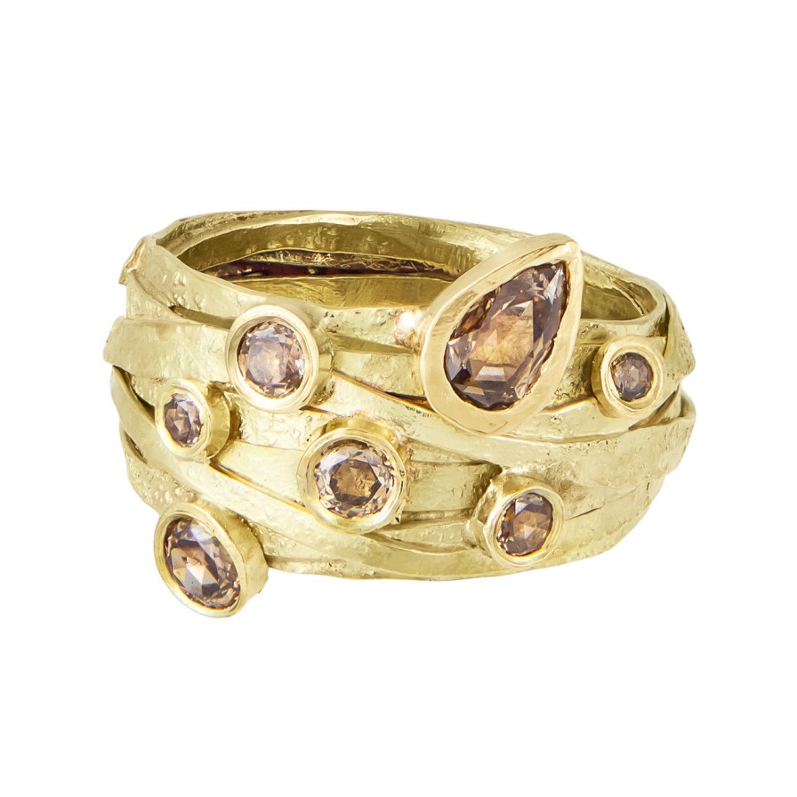 Rings Tomfoolery London | 18Ct Yellow Gold Wrap Ring With Champagne Diamonds