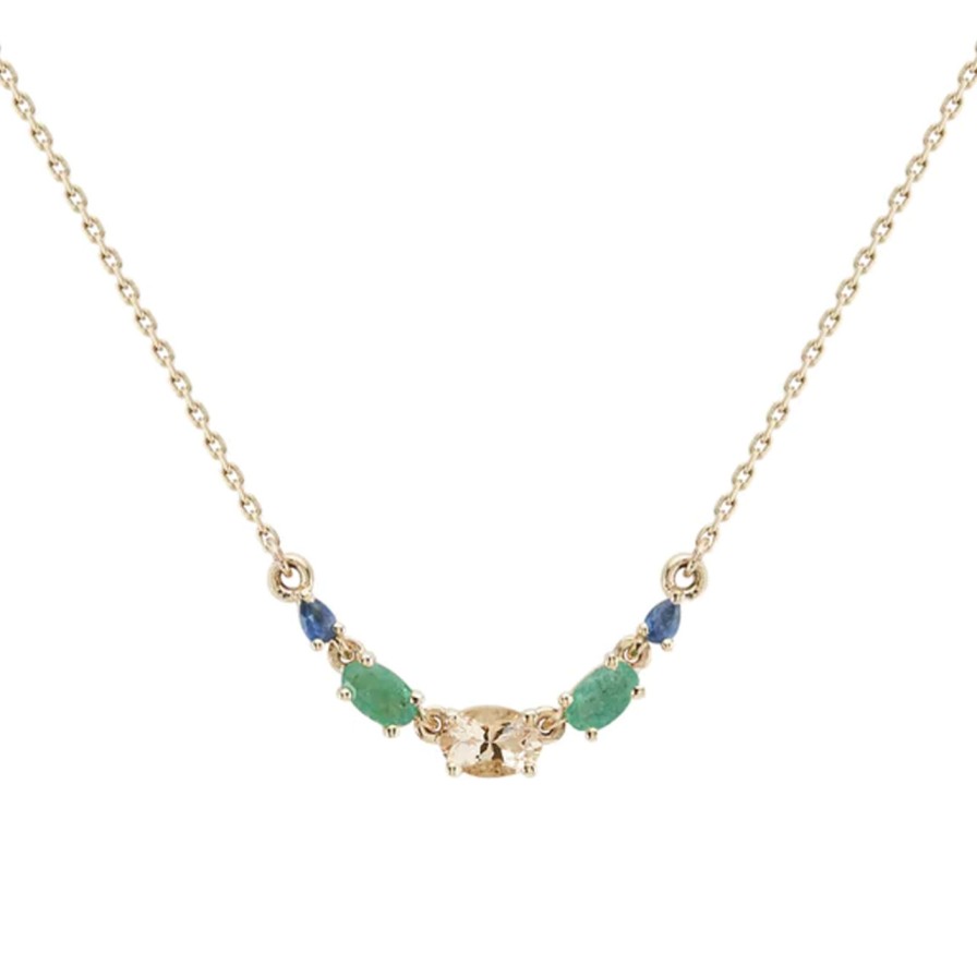 Necklaces Tomfoolery London | Multi Gemstone Claw Set Necklace With Morganite, Emerald & Sapphire