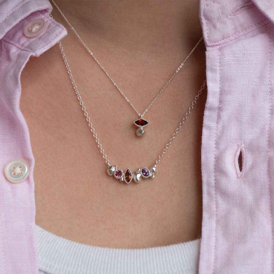 Necklaces Tomfoolery London | Gea Trio Necklace In Silver With Aquamarine, Amethyst, Tourmaline