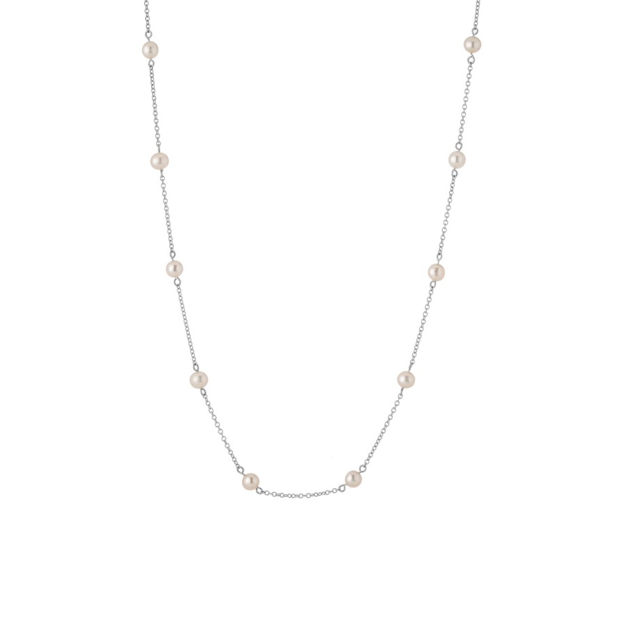 Necklaces Tomfoolery London | 18Ct White Gold Pearl Necklace