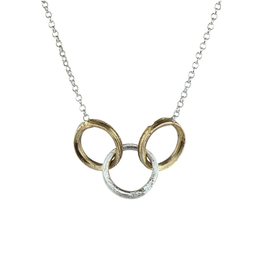 Necklaces Tomfoolery London | Three Bamboo Hoop Silver And 9Ct Gold Necklace