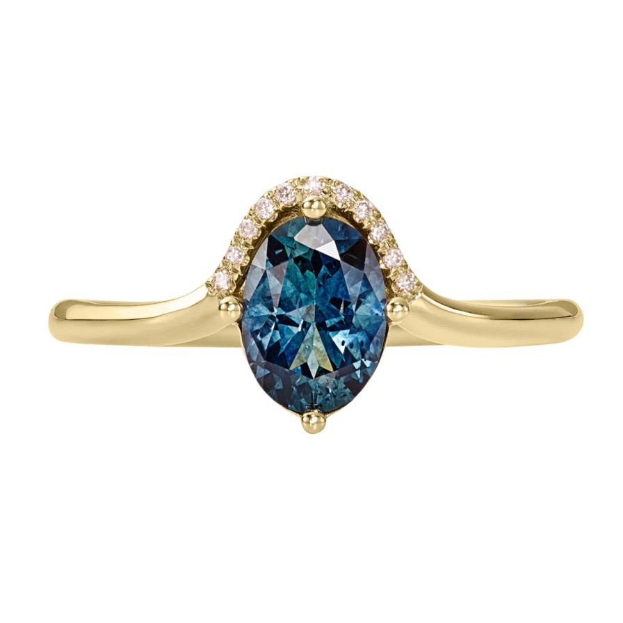 Rings Tomfoolery London | Teal Sapphire & Pave Diamond Engagement Ring