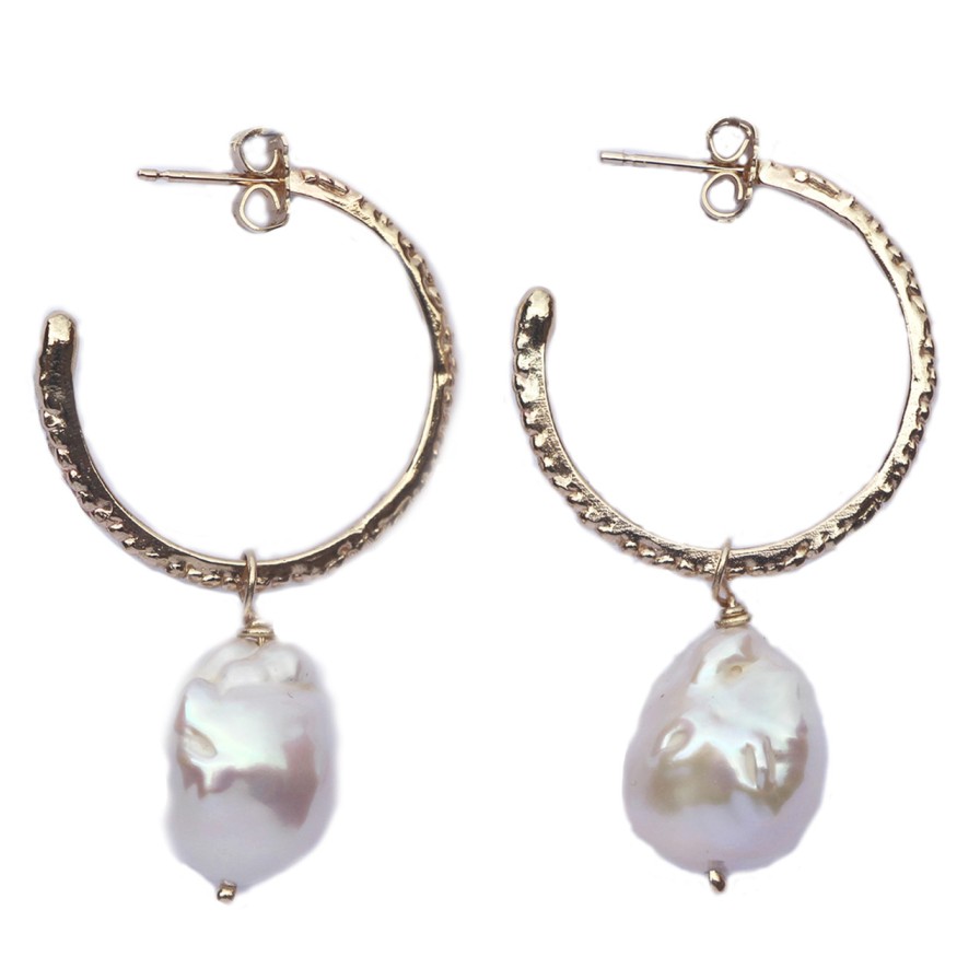 Earrings Tomfoolery London | Baroque Pearl Hoops