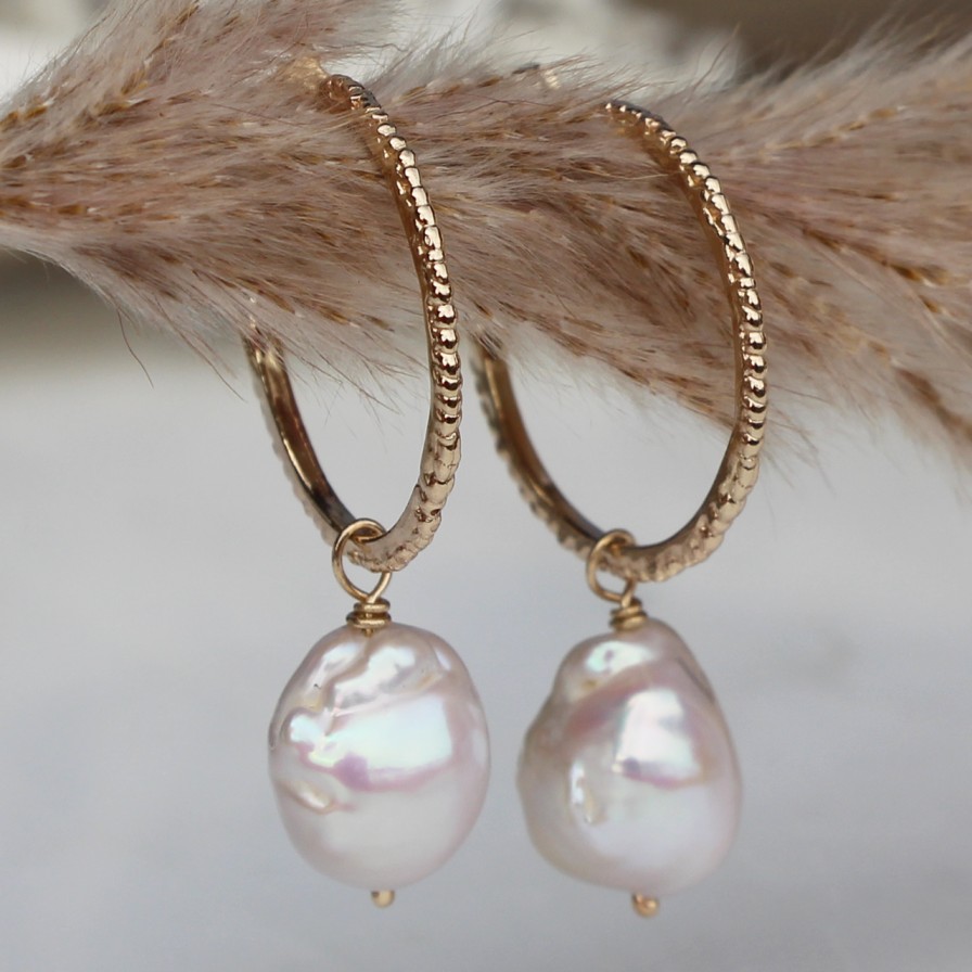 Earrings Tomfoolery London | Baroque Pearl Hoops