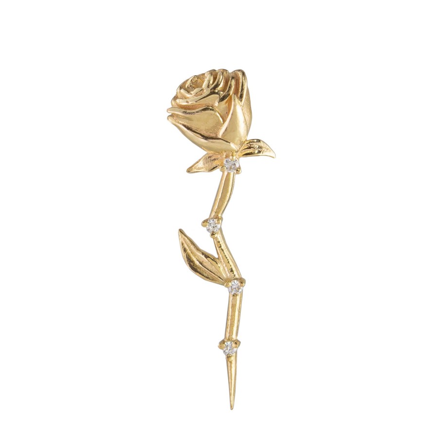 Earrings Tomfoolery London | Diamond Stem Rose Single Earring