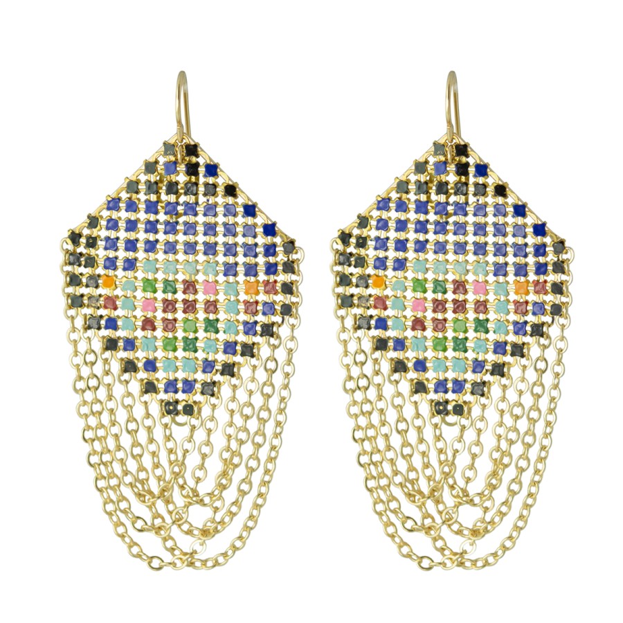 Earrings Tomfoolery London | Blue Multi Swagged Lantern Earrings