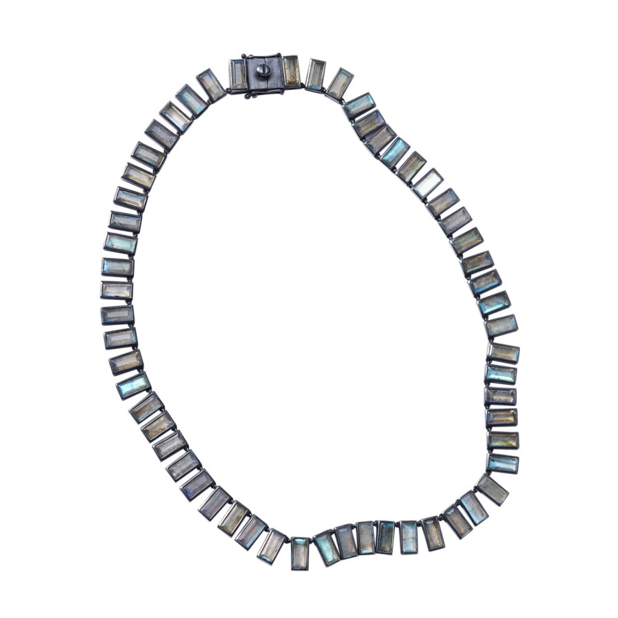 Necklaces Tomfoolery London | Labradorite Baguette Tile Rivi Re Necklace