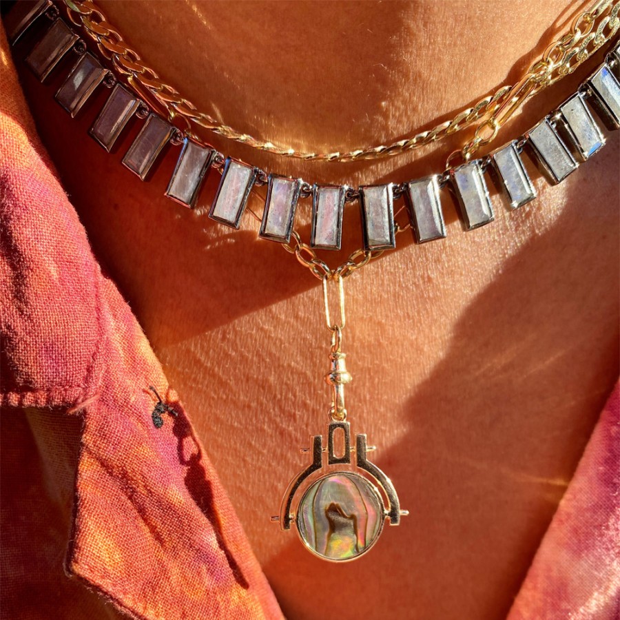 Necklaces Tomfoolery London | Labradorite Baguette Tile Rivi Re Necklace