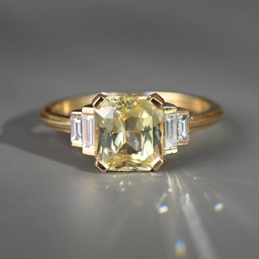 Rings Tomfoolery London | Empire Yellow Sapphire Step Baguette Diamond Ring