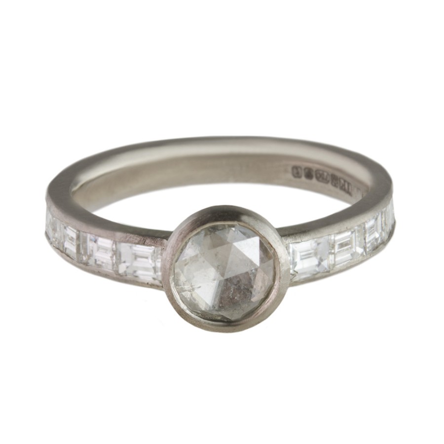 Rings Tomfoolery London | 18Ct White Gold Round Rose Cut And Baguette Diamond Ring