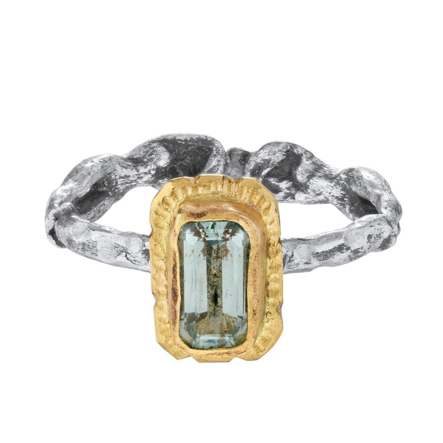 Rings Tomfoolery London | Muses Of Love'S Reflection Ring With Aquamarine & 14Ct Yellow Gold