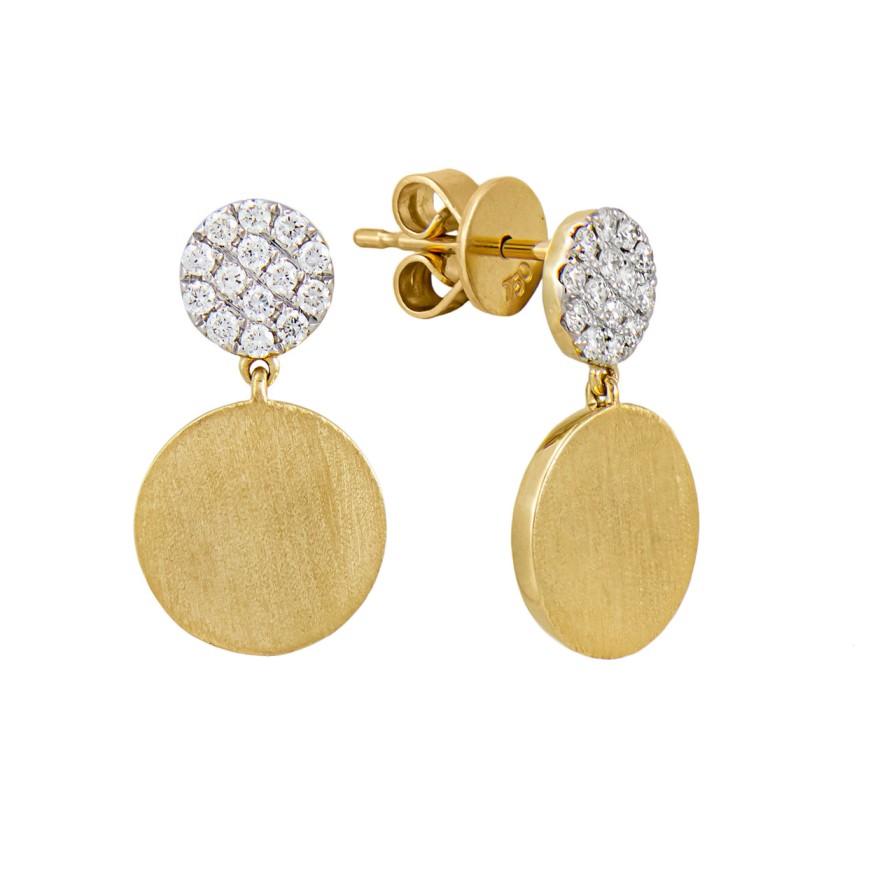 Earrings Tomfoolery London | 18Ct Yellow Gold & Diamond Circle Short Drop Stud Earrings