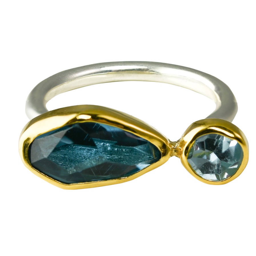 Rings Tomfoolery London | Aquamarine, Blue Topaz, 18Ct Yellow Gold & Silver Ring