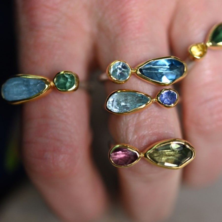 Rings Tomfoolery London | Aquamarine, Blue Topaz, 18Ct Yellow Gold & Silver Ring