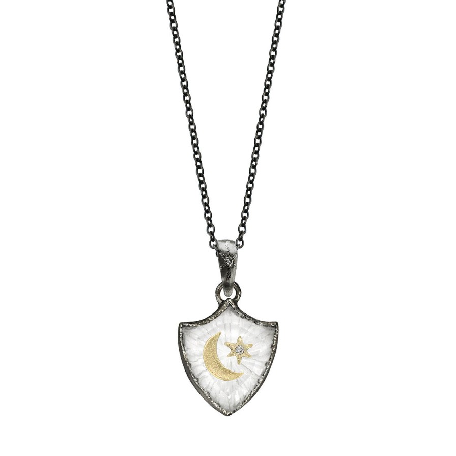 Necklaces Tomfoolery London | Crescent Star Small Shield Amulet Necklace