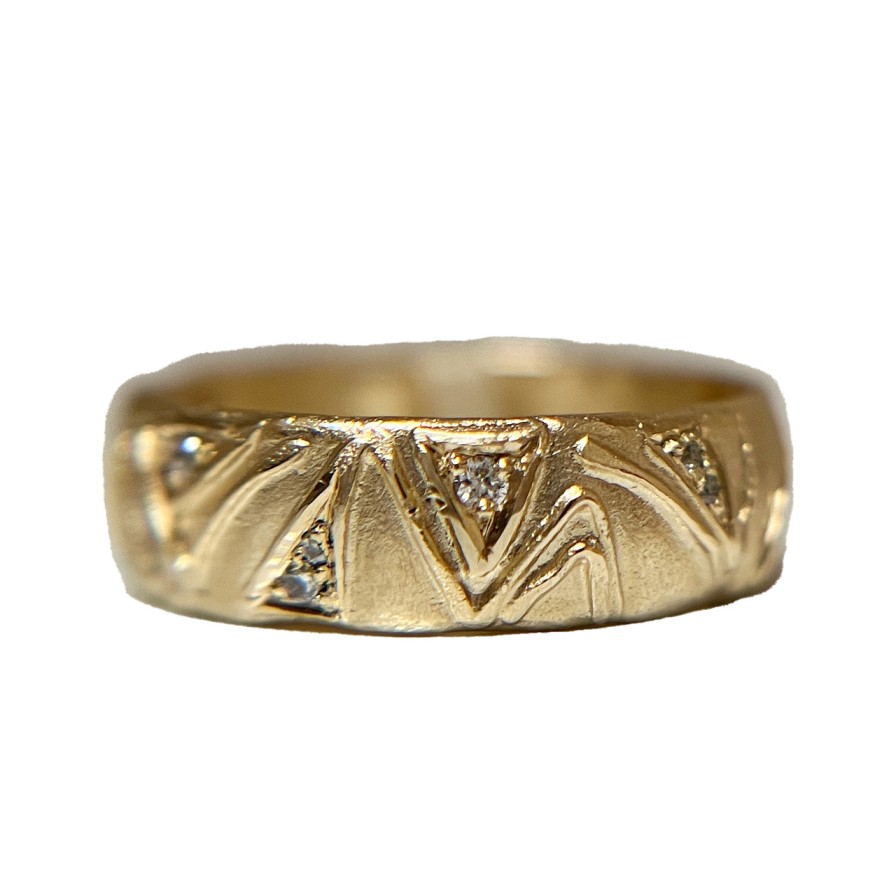 Rings Tomfoolery London | 9Ct Yellow Gold Domed Triangle Diamond Ring