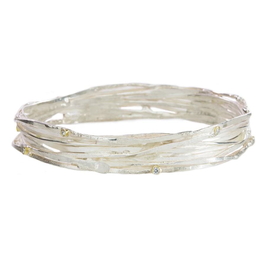 Bracelets Tomfoolery London | Silver & Diamond Wrap Bangle