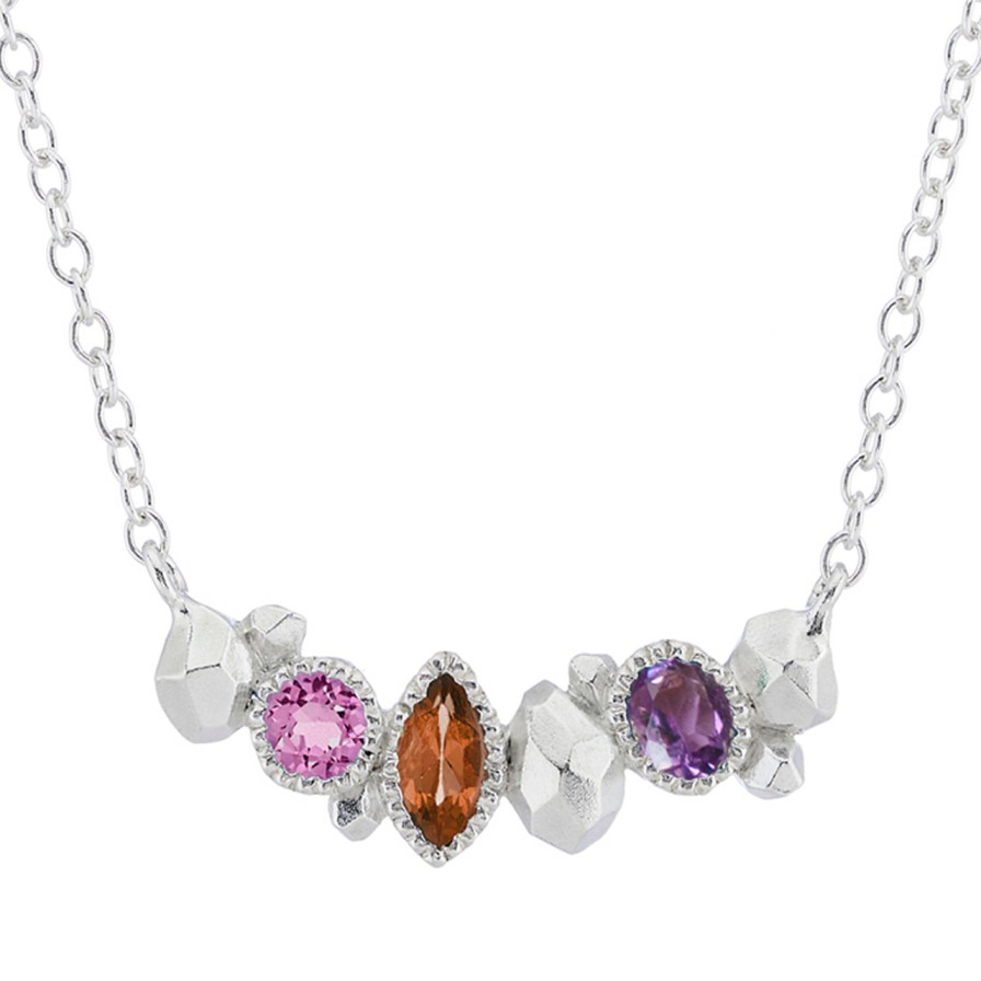 Necklaces Tomfoolery London | Gea Trio Necklace In Silver With Tourmaline, Garnet & Amethyst