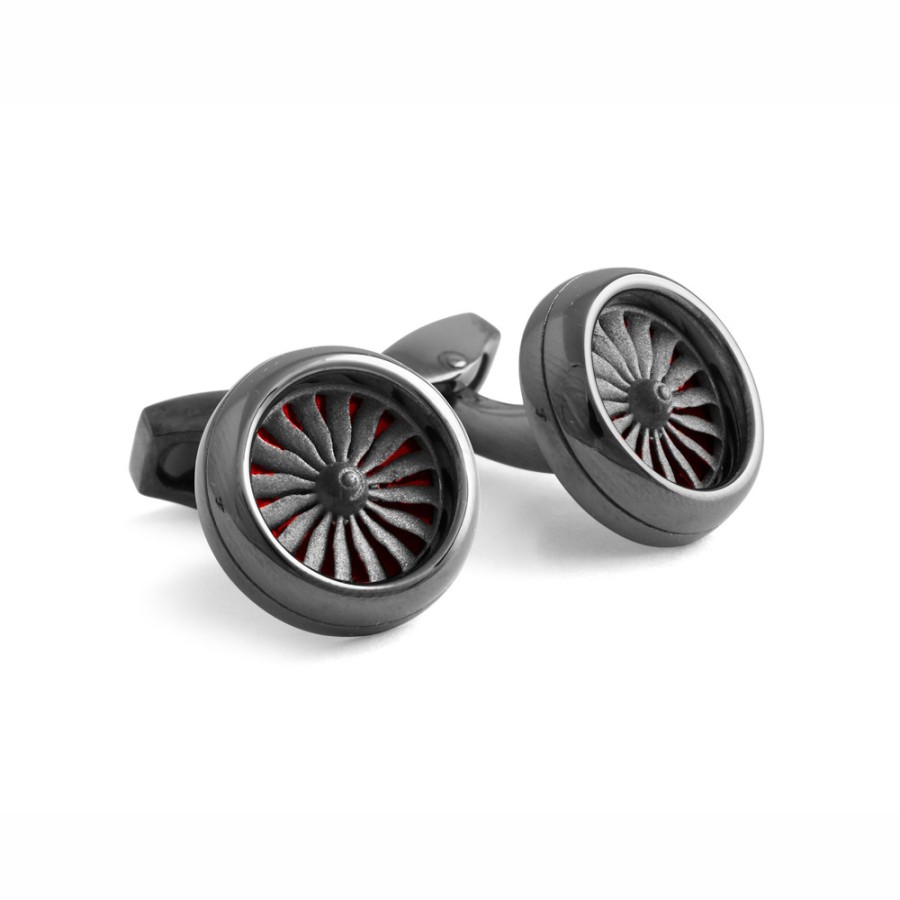 Cufflinks Tomfoolery London | Fan Red & Gunmetal Cufflinks