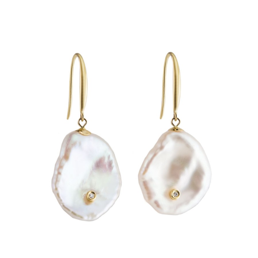 Earrings Tomfoolery London | Diamond Set Keshi Pearl Drop Earrings