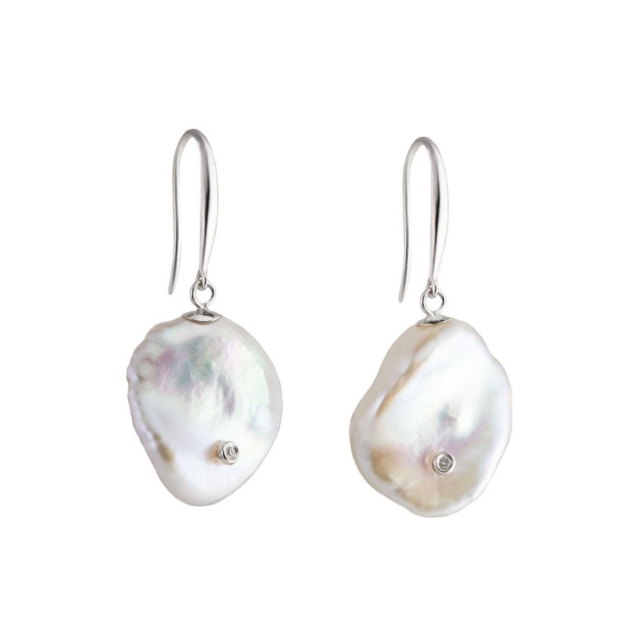 Earrings Tomfoolery London | Diamond Set Keshi Pearl Drop Earrings