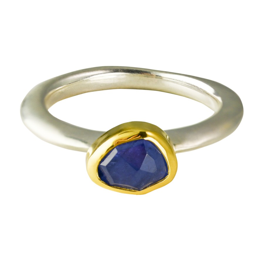 Rings Tomfoolery London | Irregular Tanzanite, 18Ct Yellow Gold & Silver Stacking Ring