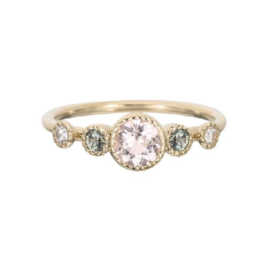 Rings Tomfoolery London | Morganite & Green Sapphire Diamond Dew Ring